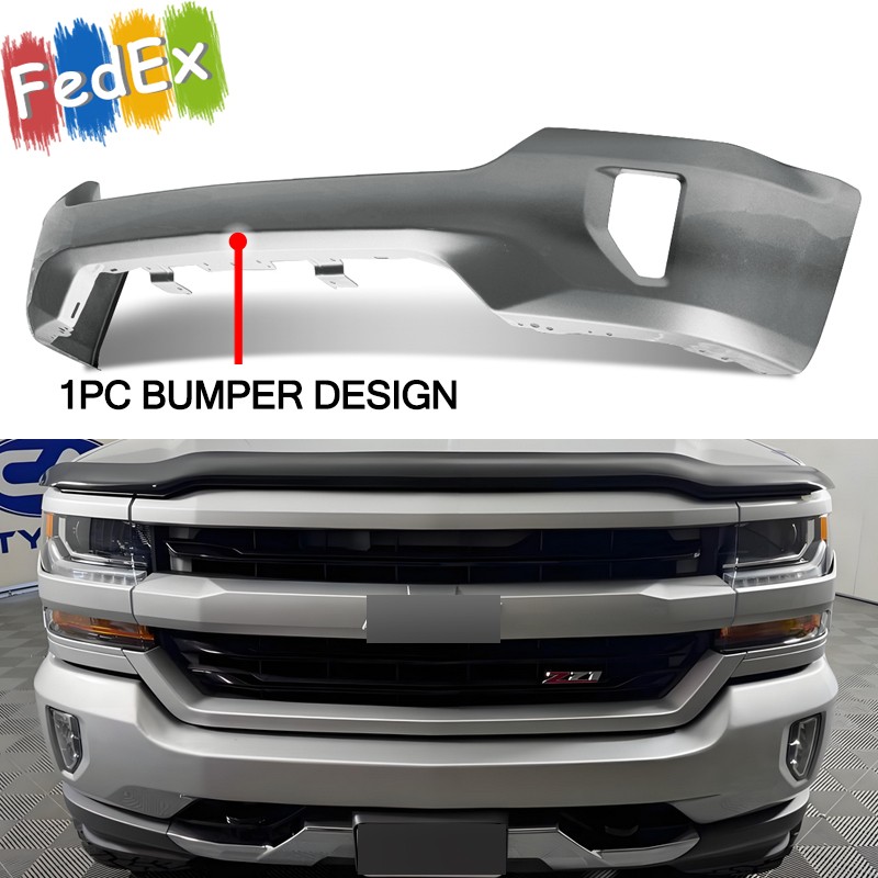 Front Bumper W/ Fog Hole Fits Chevy Silverado 1500 2016-2018 Silver Ice Metallic Front Bumper W/ Fog Hole Fits Chevy Silverado 1500 2016-2018 Silver Ice Metallic
