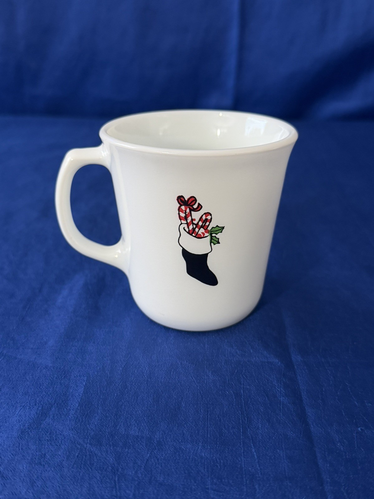 VTG Rare Pyrex Employee Happy Holidays 1984 Stocking Candy Cane Christmas Mug VTG Rare Pyrex Employee Happy Holidays 1984 Stocking Candy Cane Christmas Mug