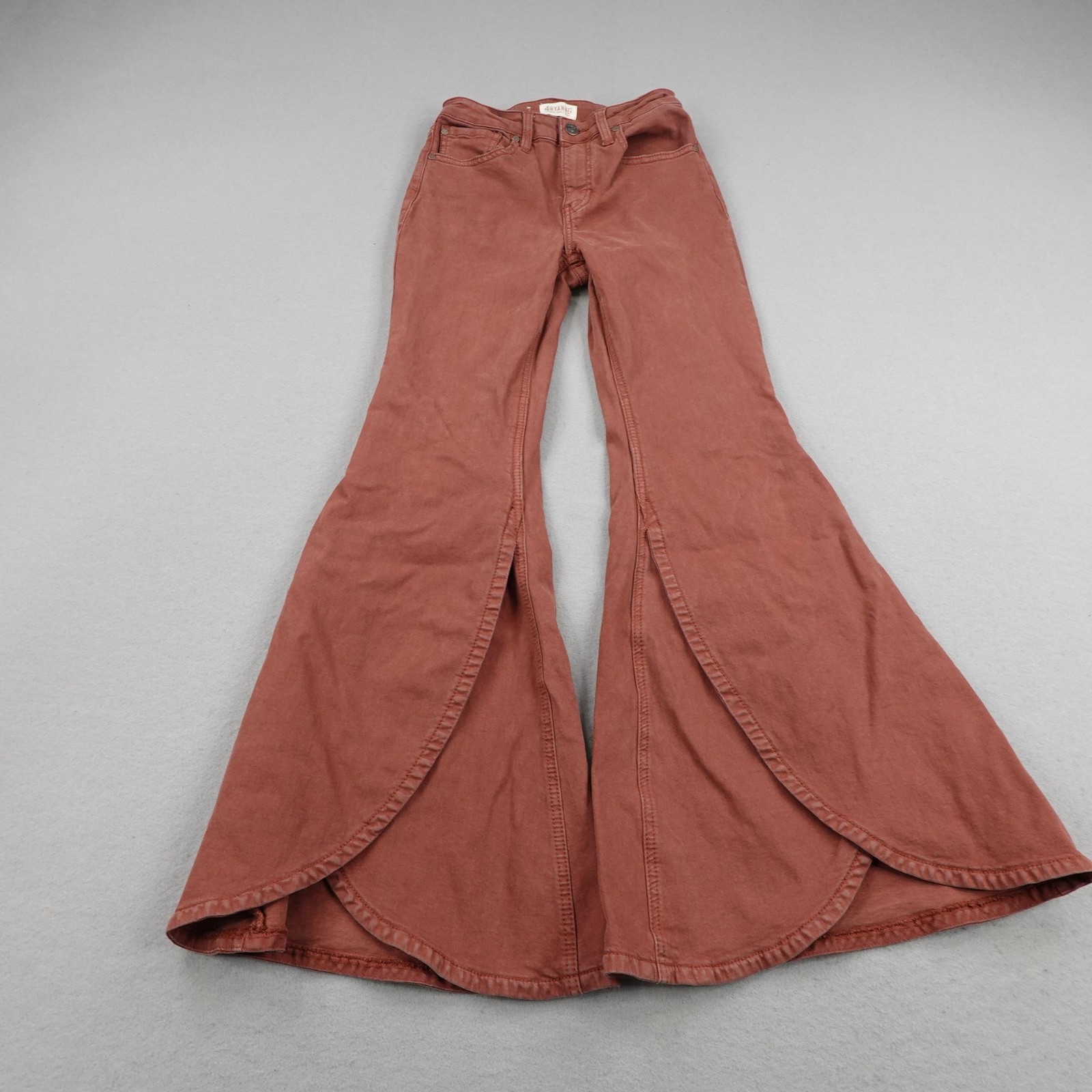 Shyanne Jeans Womens 27 Rust Brown Extreme Petal Flare Tulip Slit Bell Bottom