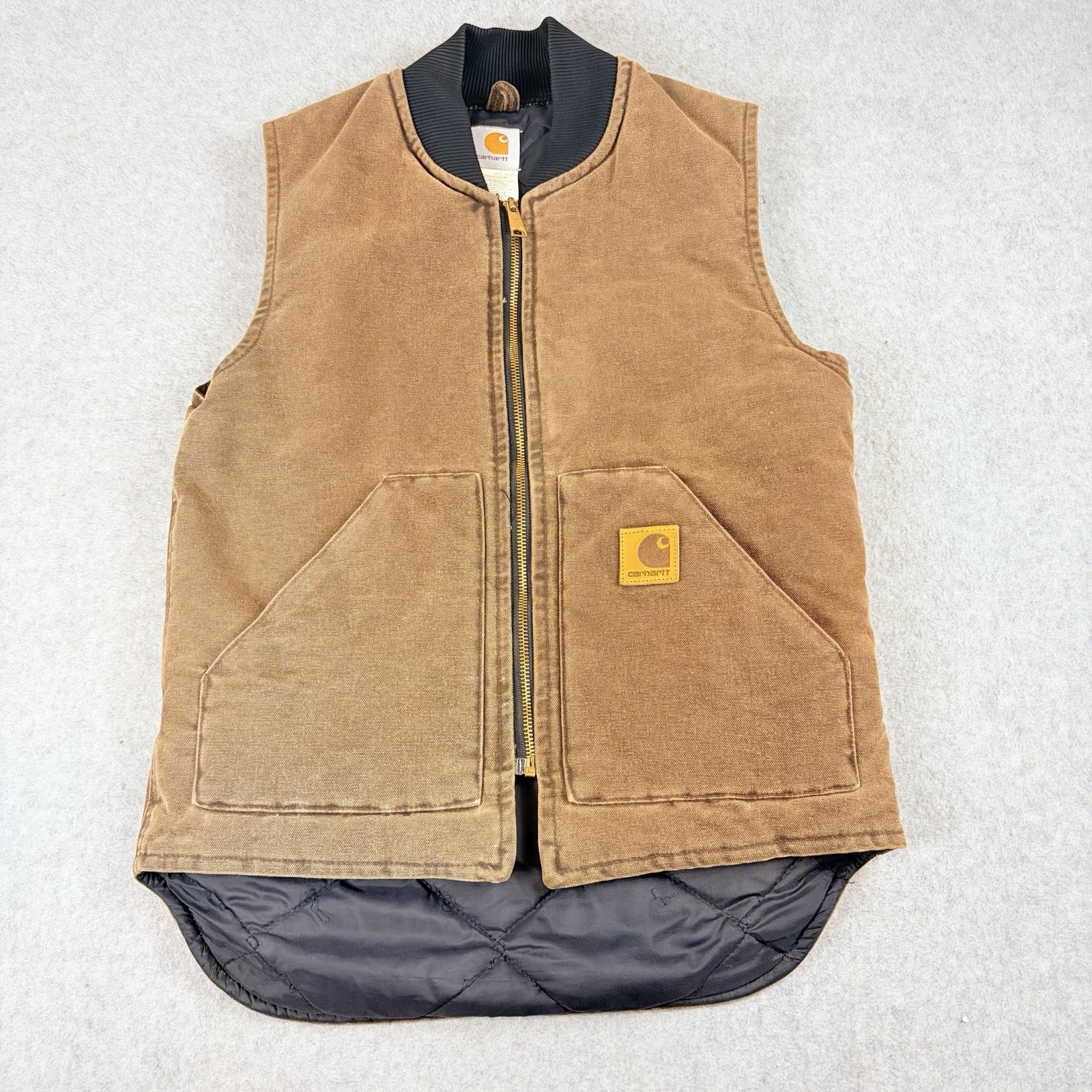 Vtg 90s Carhartt V02 CHT Chestnut Duck Vest Quilt Lined Men’s S USA Union Made