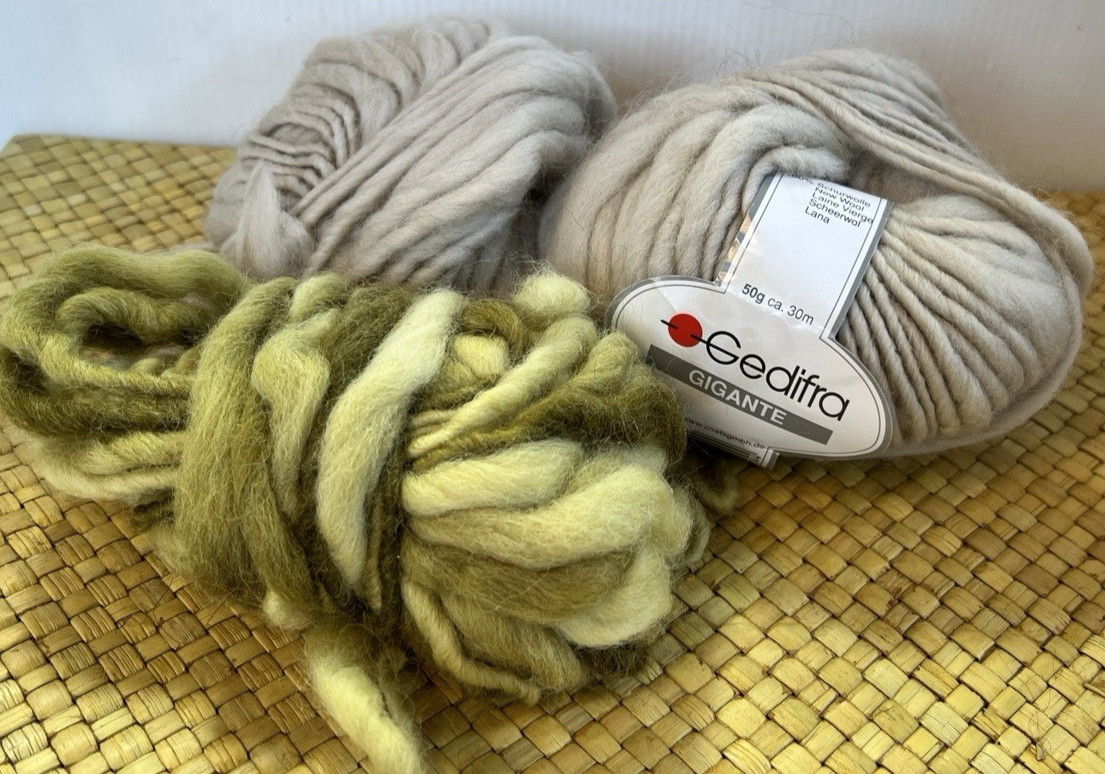 3 Gedifra GIGANTE Super Bulky New Wool Yarn light gray green 50g each lot 3 Gedifra GIGANTE Super Bulky New Wool Yarn light gray green 50g each lot