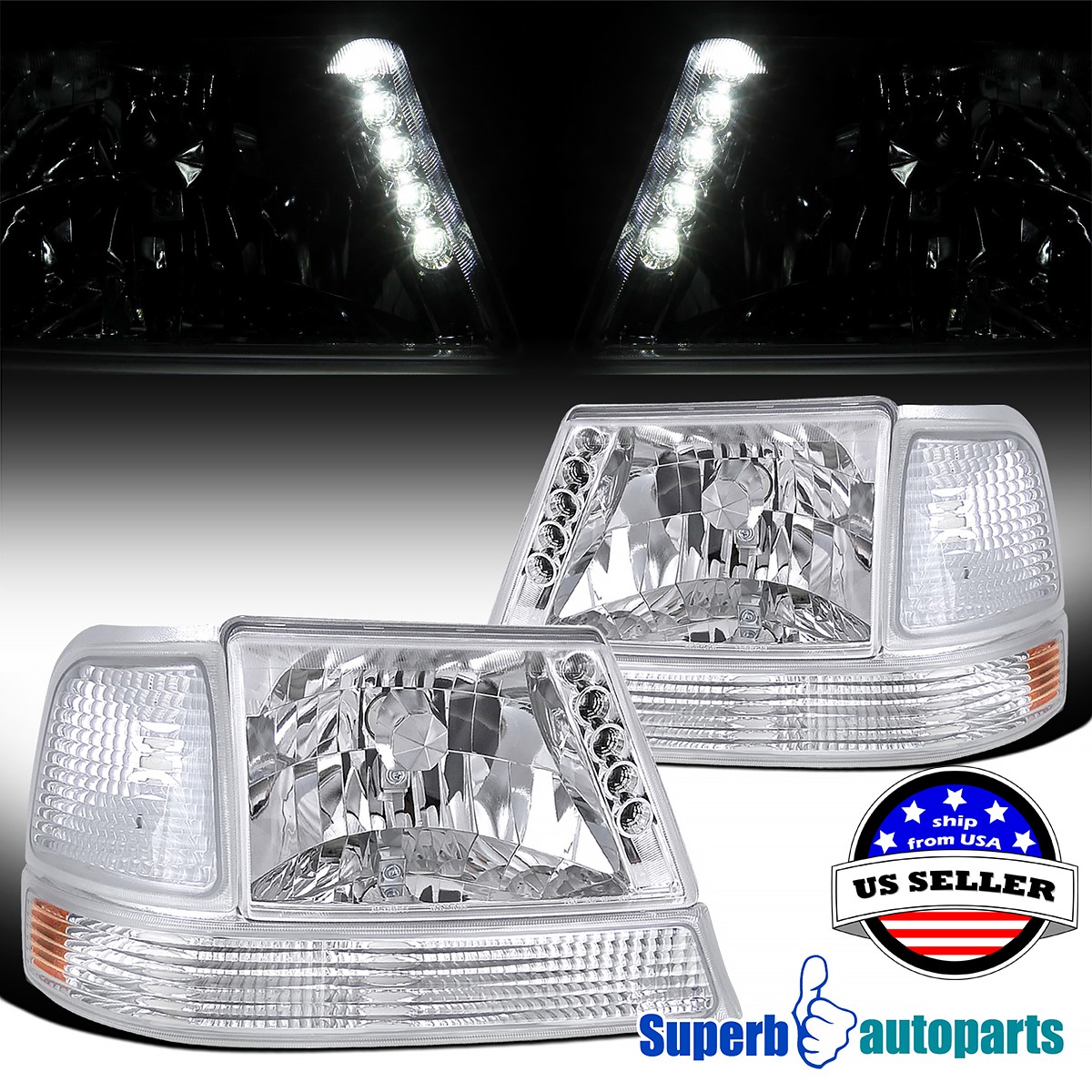 Fit 1998-2000 Ford Ranger Headlight Turn Signal Parking / 98-00 Ranger Head Lamp Fit 1998-2000 Ford Ranger Headlight Turn Signal Parking / 98-00 Ranger Head Lamp