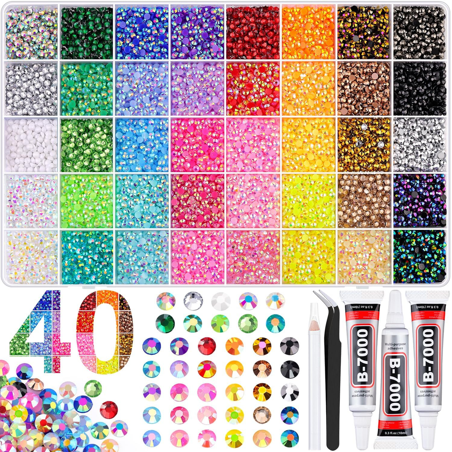 50000Pcs 40 Colors Jelly Rhinestones Bedazzling Kit, 3Mm Multicolor 50000Pcs 40 Colors Jelly Rhinestones Bedazzling Kit, 3Mm Multicolor