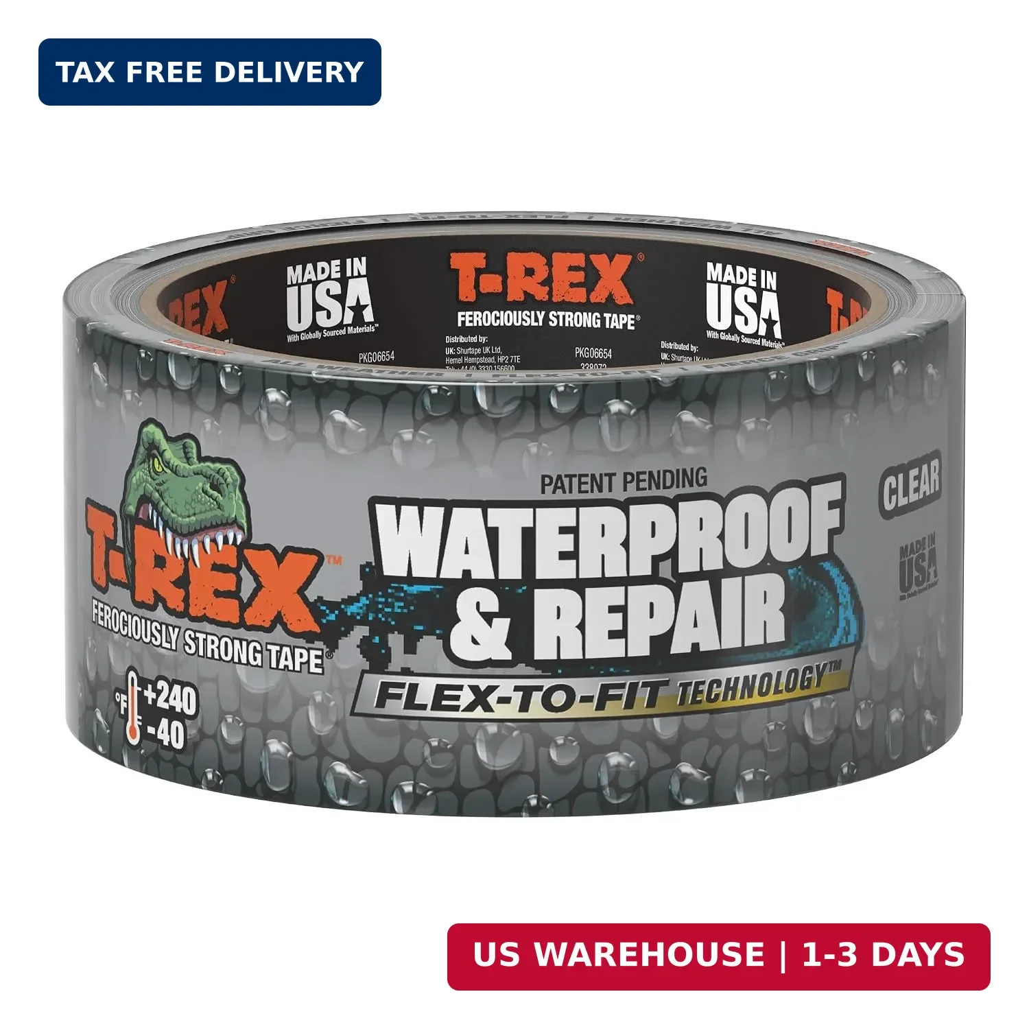 T-REX Brand Waterproof and Pool Repair Tape, 1.88 in x 30 Ft, Clear, 1 Roll T-REX Brand Waterproof and Pool Repair Tape, 1.88 in x 30 Ft, Clear, 1 Roll