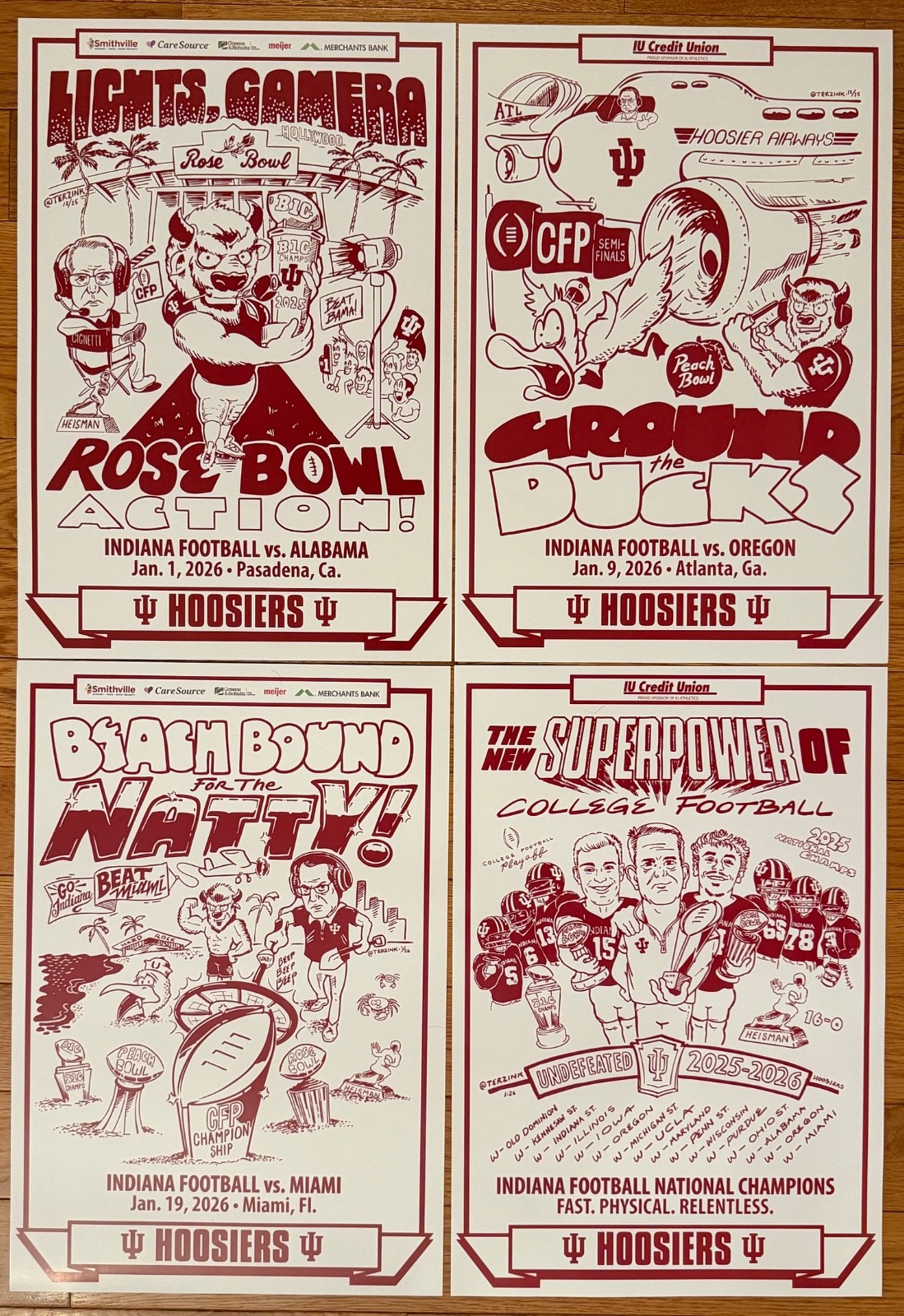 Indiana Hoosiers 2025-26 Football CFP Spirit Poster Complete Set (Lot of 4)