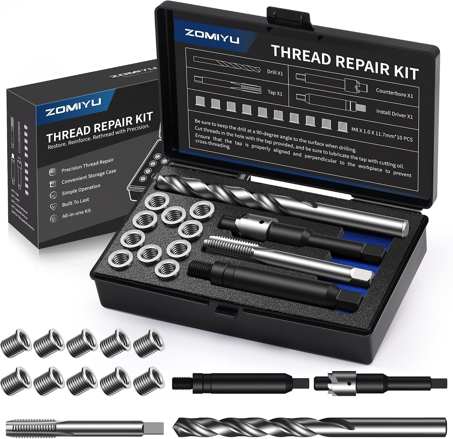 M8x1.0 Metric Thread Repair Kit, One-Piece Inserts (10PCS,11.7mm) M8x1.0 Metric Thread Repair Kit, One-Piece Inserts (10PCS,11.7mm)