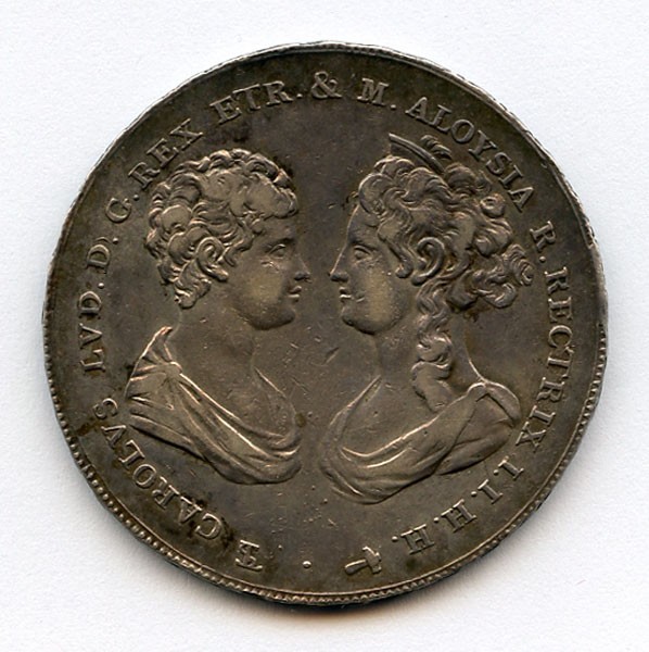 ITALY-TUSCANY 1807 MARIA LOUISA FRANCESCONE 10 PAOLI, TONED CHOICE XF/AU.