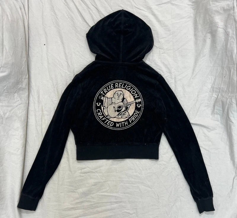 True Religion Black Velour Zip-Up Hoodie (Small) True Religion Black Velour Zip-Up Hoodie (Small)