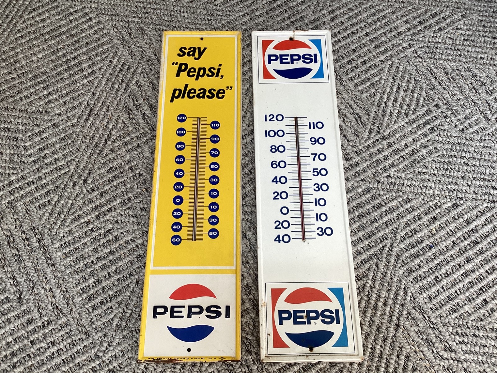Vintage 1965 and 1993 PEPSI COLA Soda Metal Wall Thermometer M-165 USA Vintage 1965 and 1993 PEPSI COLA Soda Metal Wall Thermometer M-165 USA