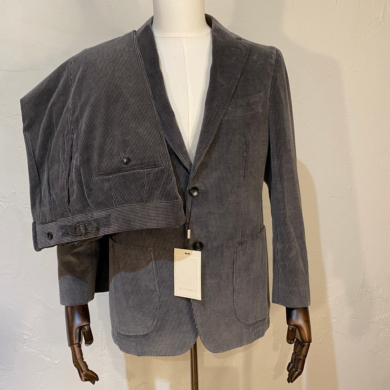 Suitsupply Corduroy Havana Patch UL Int 2 Piece Suit 38S 32x33 Slim Fit Mid Grey
