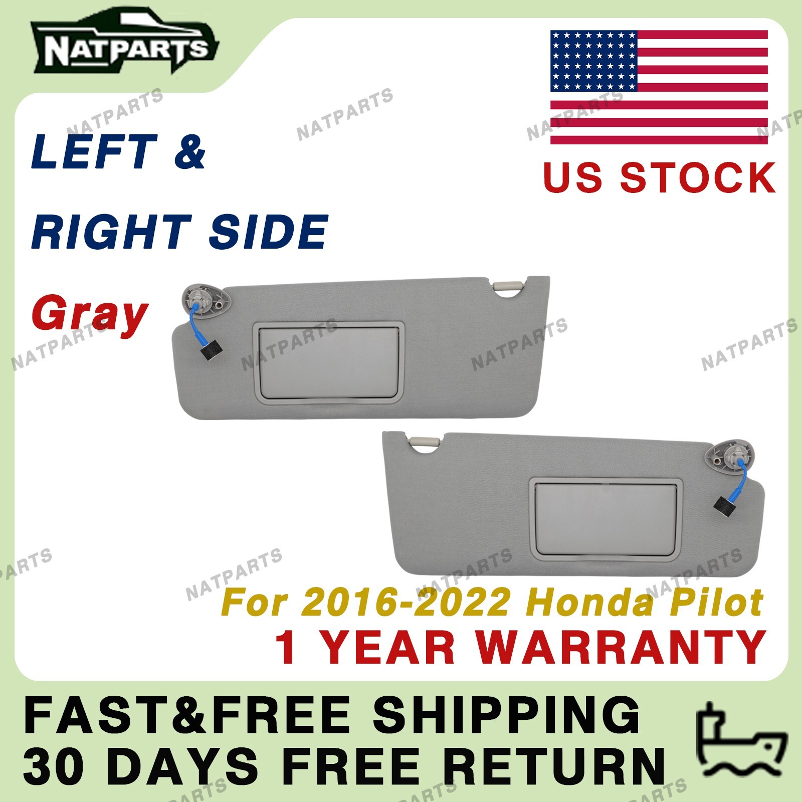 Pair Gray Sun Visor w/ Light for Honda Pilot 2016-2022 LH RH 83280-TG7-A12ZB Pair Gray Sun Visor w/ Light for Honda Pilot 2016-2022 LH RH 83280-TG7-A12ZB