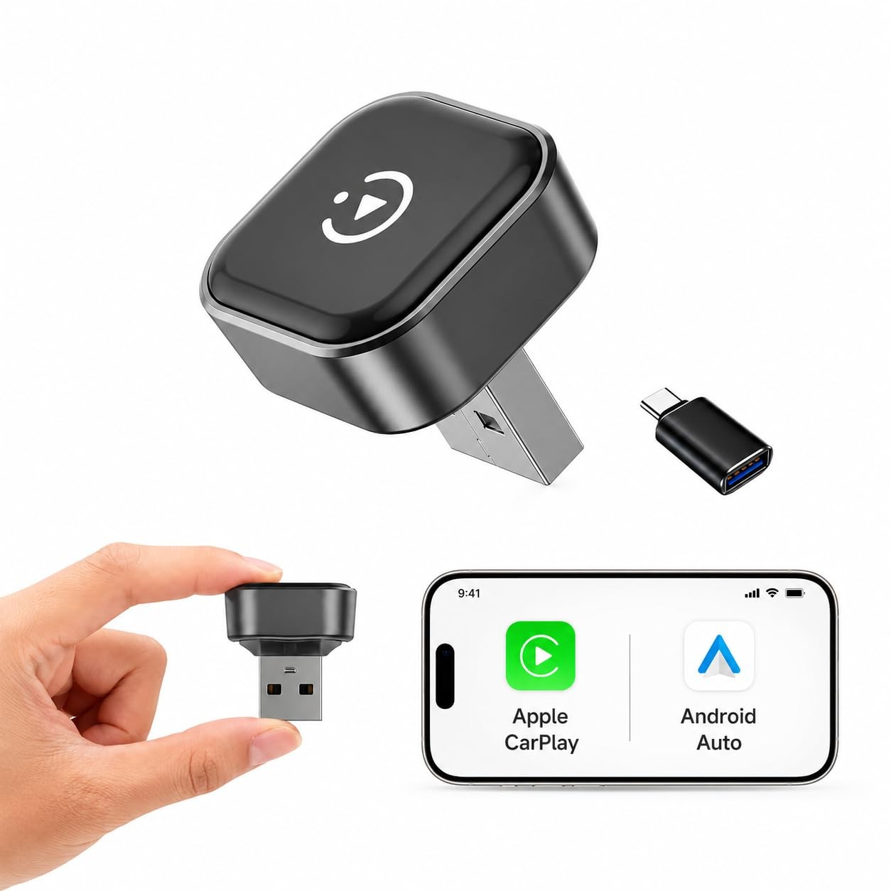 Hyphoon Wireless CarPlay Adapter & Android Auto Adapter, Gunmetal Gray Hyphoon Wireless CarPlay Adapter & Android Auto Adapter, Gunmetal Gray