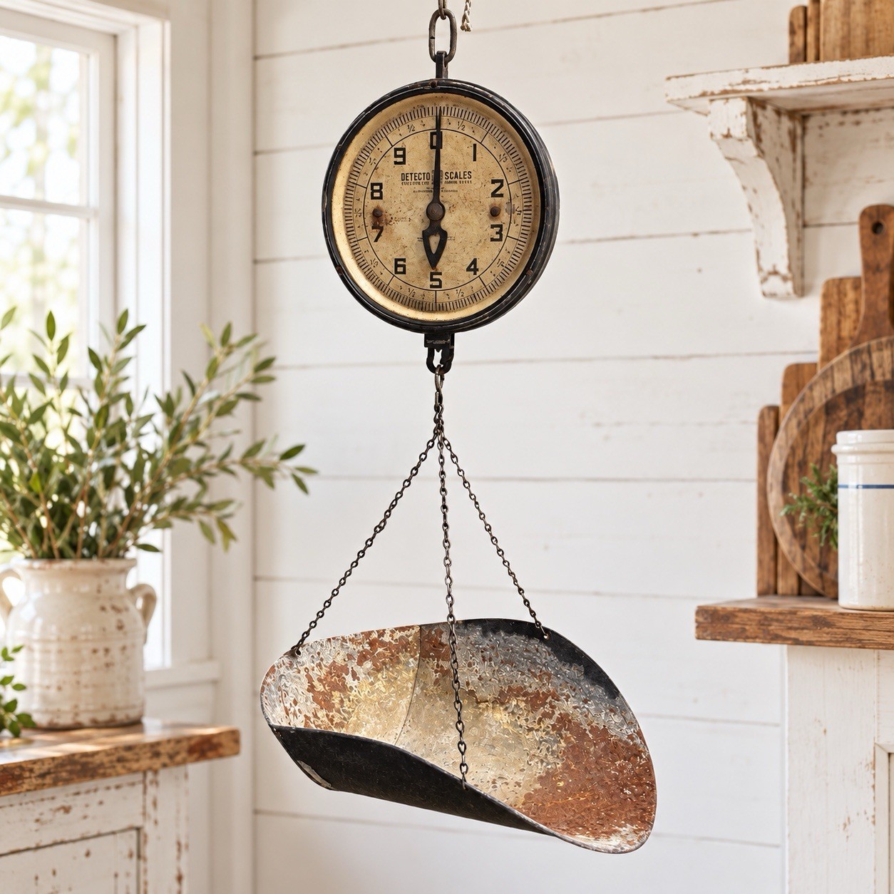 Vintage Detecto Hanging Produce Scale Scoop Brooklyn NY 1940s Farmhouse Decor