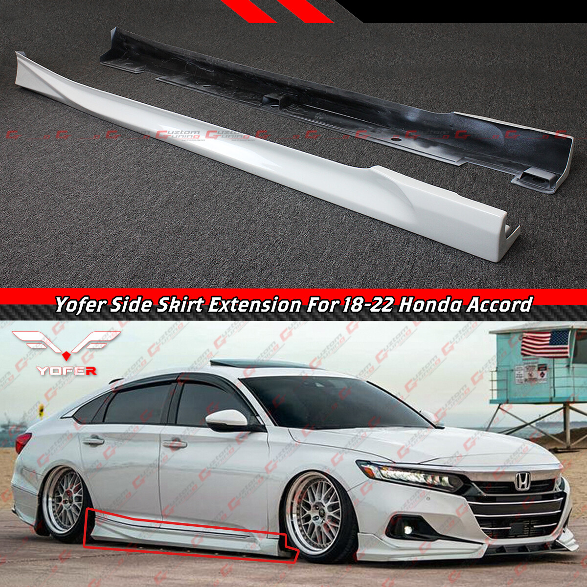For 2018-22 Honda Accord Yofer Platinum White Pearl Add-on Side Skirt Extensions For 2018-22 Honda Accord Yofer Platinum White Pearl Add-on Side Skirt Extensions