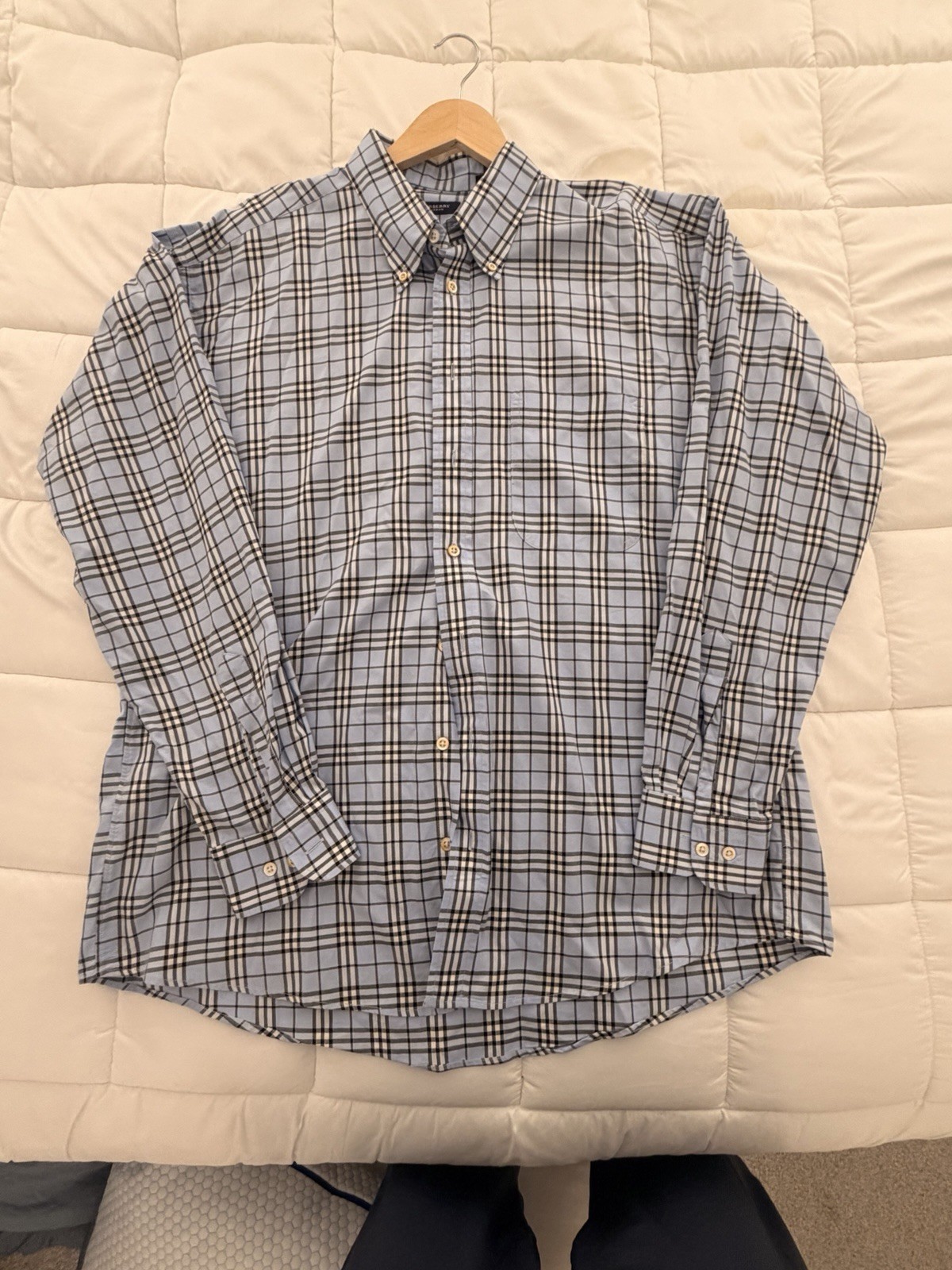 Burberry London Men’s Light Blue Nova Check Button-Down Shirt - Size XL