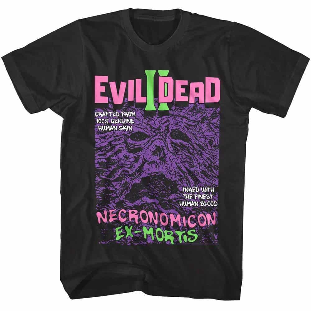 Evil Dead 2 Neon Necronomicon Ex-Mortis Men\'s T Shirt Crafted from Human Skin