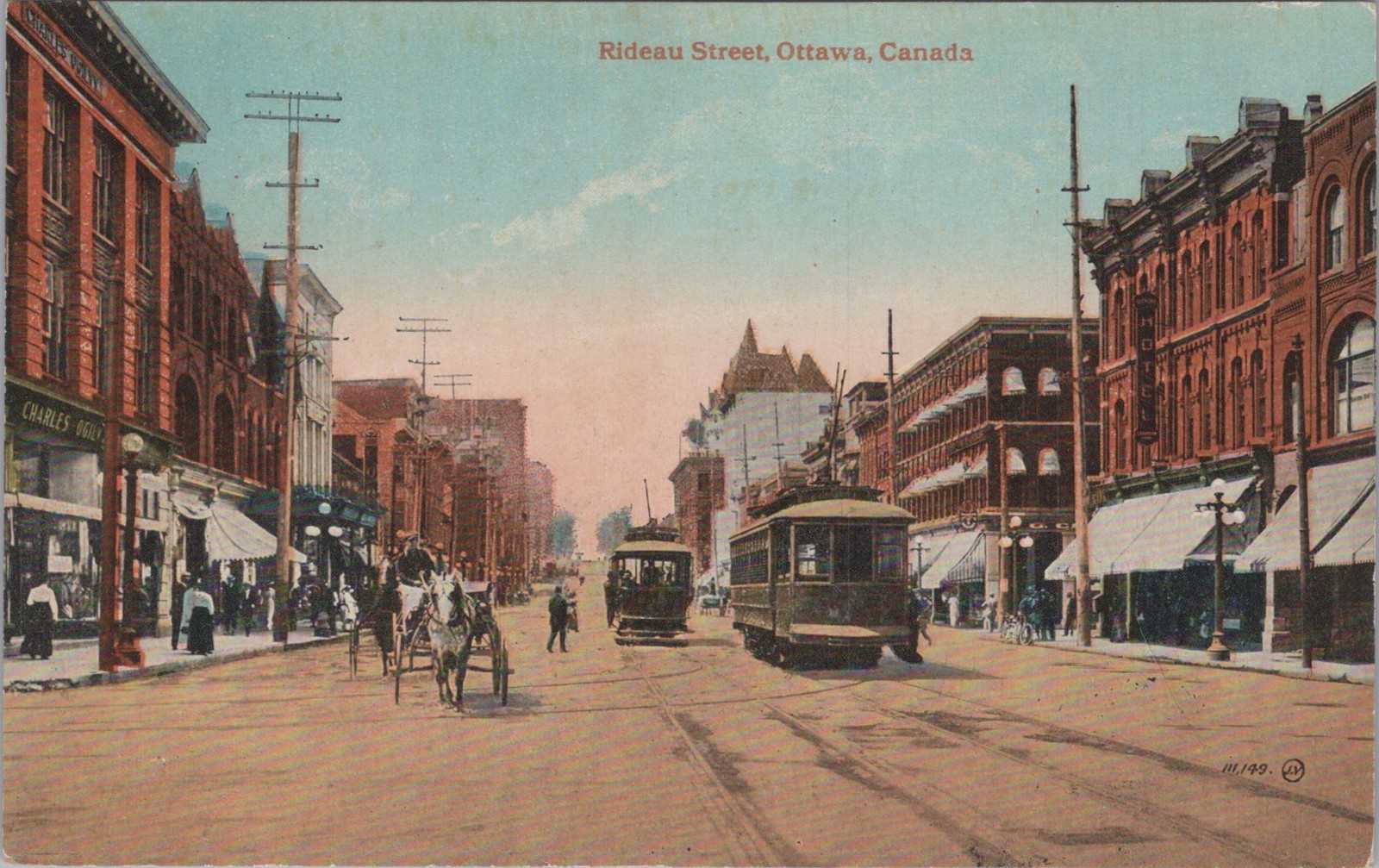 Rideau Street Ottawa Ontario ON Trolley Hotel Ogilvy Valentine 1910s Postcard