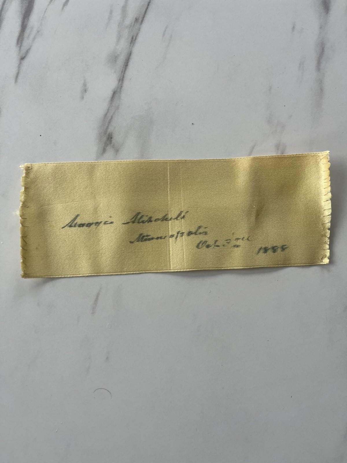 1888 Antique Autograph Ribbon Signed by Famous Stage Actress Maggie Mitchell