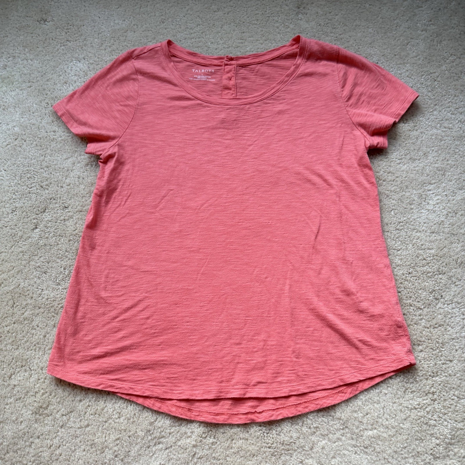 Talbots Orange Slub Knit SS Tee Shirt w/ Back Buttons - Size L - VGUC Talbots Orange Slub Knit SS Tee Shirt w/ Back Buttons - Size L - VGUC