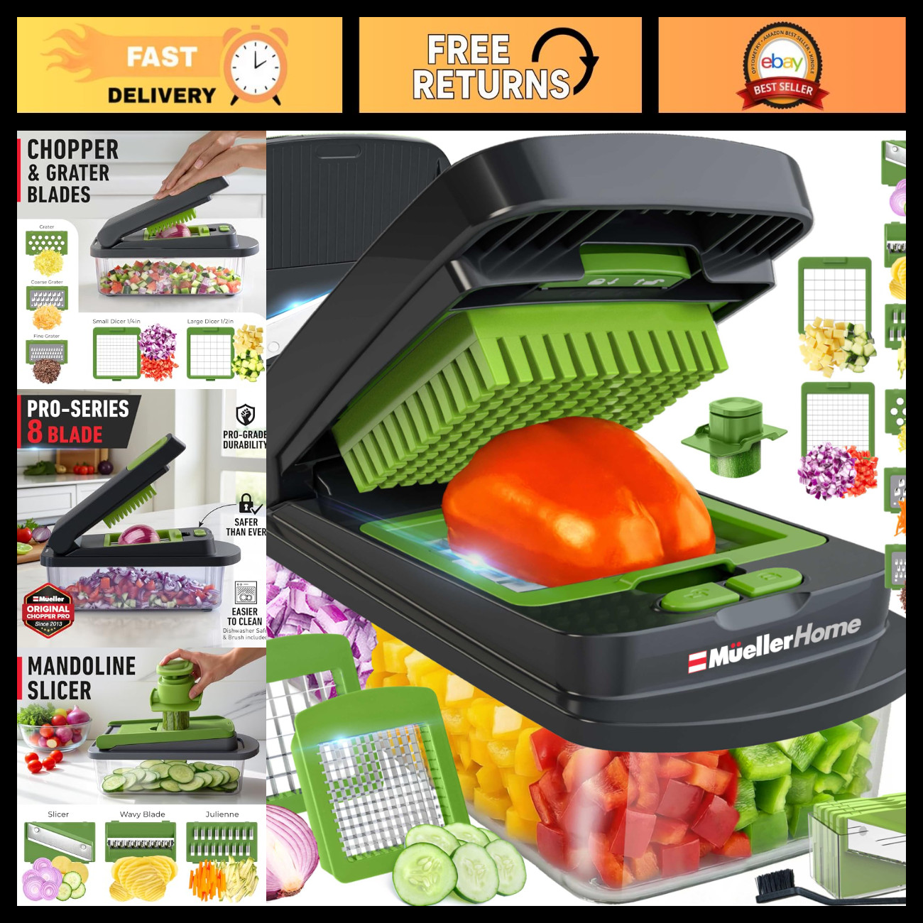10-in-1 Vegetable Chopper with Container, 8 Blades, Multi-Functional Kitchen Too