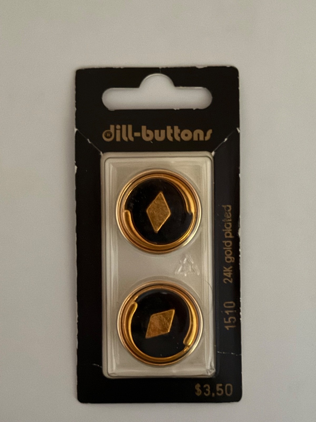 Dill Buttons Style 1510  24K Gold Plated - Vintage Size 7/8”  (23 MM) Black/Gold