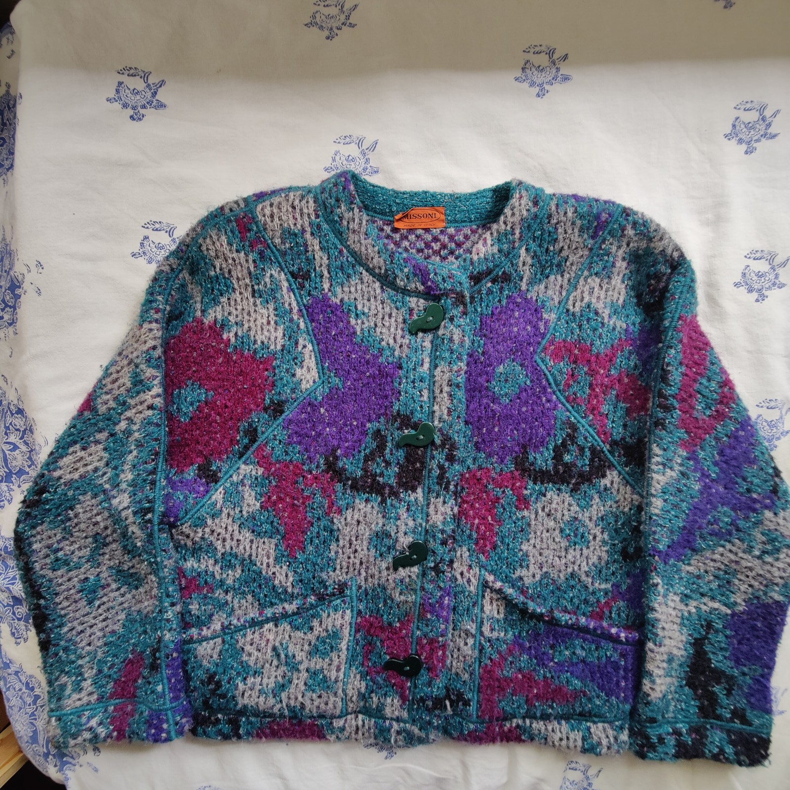 Vintage Missoni Chunky Floral Motif Fuzzy Cardigan