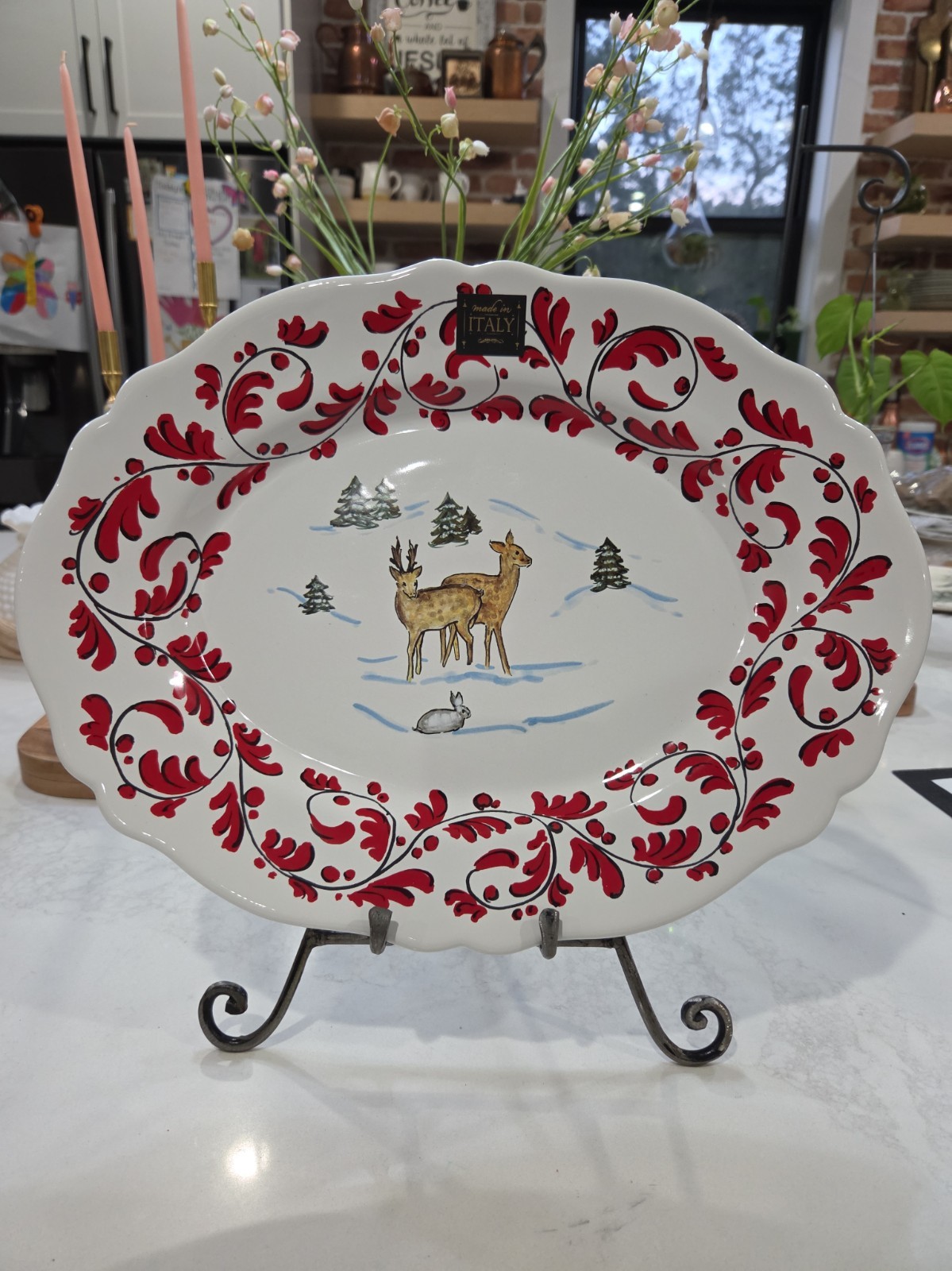 Vintage Italian Ceramic Nova Deruta Christmas Platter Oval Made In Italy 15.25\ Vintage Italian Ceramic Nova Deruta Christmas Platter Oval Made In Italy 15.25\