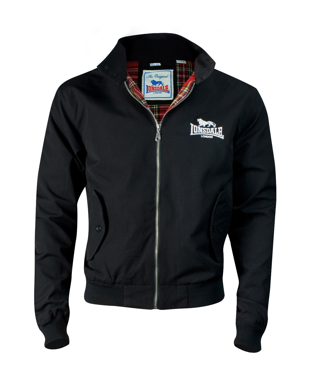 Lonsdale London Harrington Classic Bomber Jacket Black, Slim Fit, Stand Collar