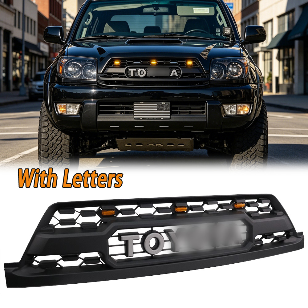 Front Grille Black Fit For 2003 2004 2005 Toyota 4Runner Grill W/3 LEDs & Emblem