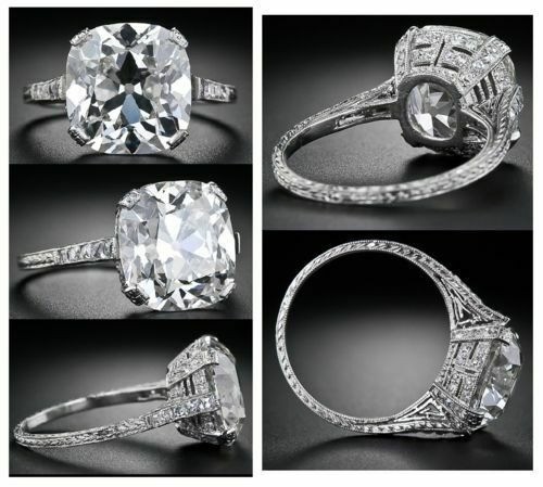 4.50CT Old Mine Cushion Cut Art Deco Lab Created Diamond 14K Gold Finish Ring 4.50CT Old Mine Cushion Cut Art Deco Lab Created Diamond 14K Gold Finish Ring
