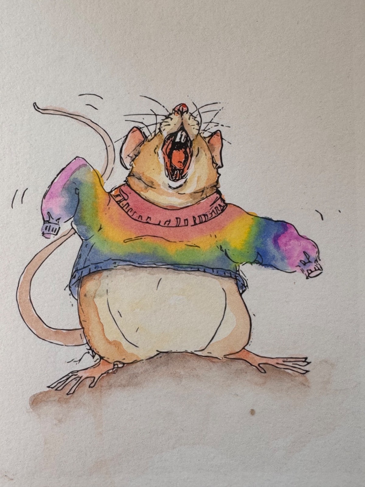 OOAK Origional watercolor Rat with Pride Jumper signed by artist Edith Schmidt OOAK Origional watercolor Rat with Pride Jumper signed by artist Edith Schmidt