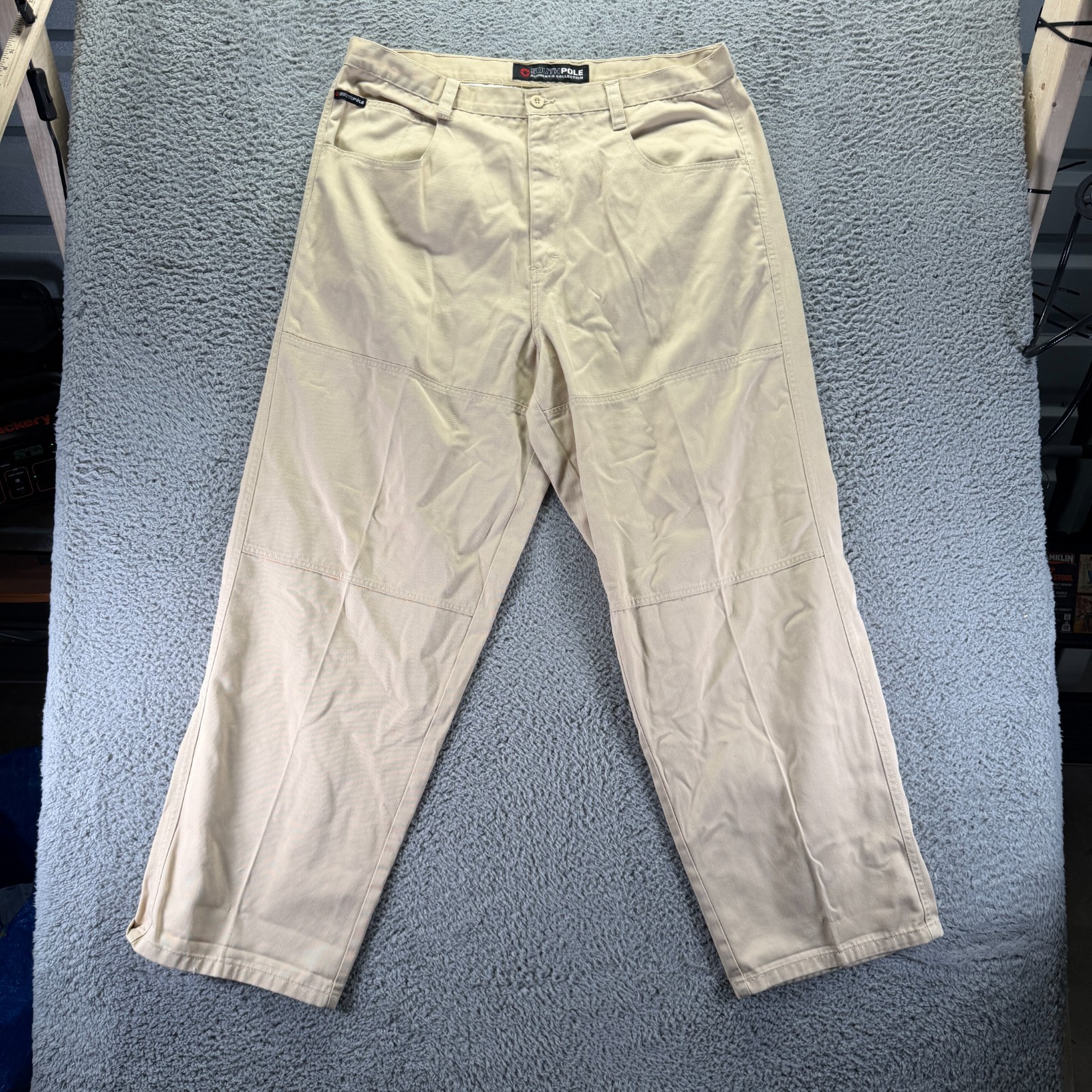 VTG SouthPole Authentic Collection Pant Mens 42x33 Beige Polyester Khakis Baggy