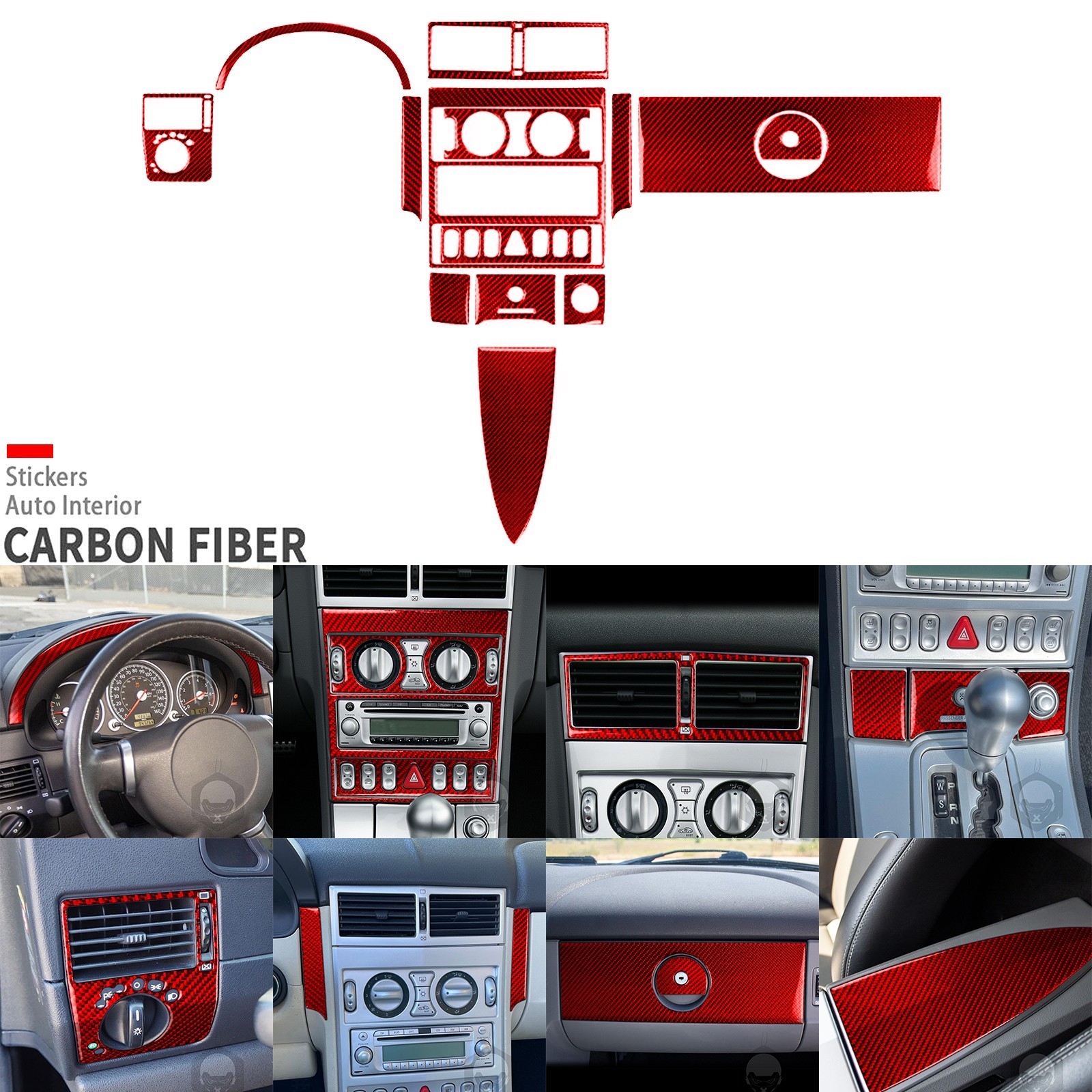 14Pcs Red Carbon Fiber Full Interior Trim Kits For Chrysler Crossfire 2003-2008