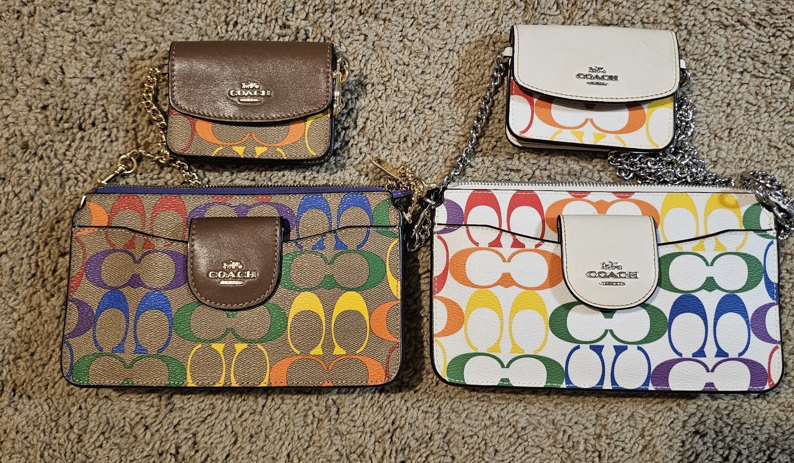 NWT Coach C4697 Poppy Crossbody With Card Case In Rainbow Signature Canvas $318