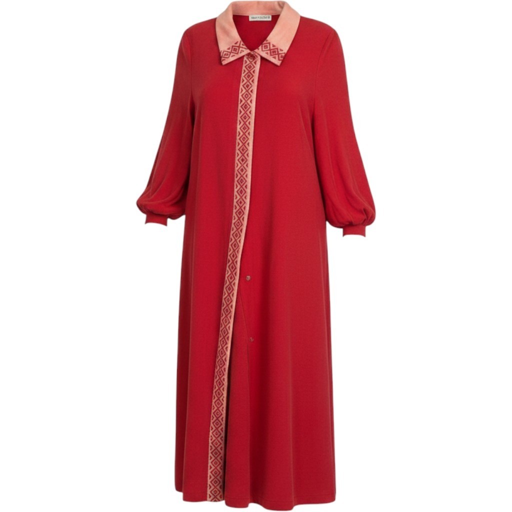 Evelyn Pearson Lounging Robe Women Medium Red Peach Vintage Snap Front Housecoat