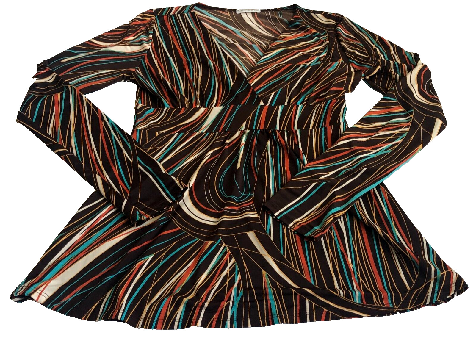 VTG Y2K Body Central Womens Top Sz S Multicolor Dynamic V-Neck Long Sleeve