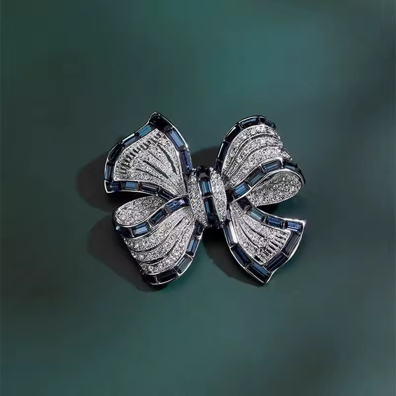 Rhinestone Bow Brooch Pin - Vintage Blue Crystal Lapel Accessory for Women Rhinestone Bow Brooch Pin - Vintage Blue Crystal Lapel Accessory for Women