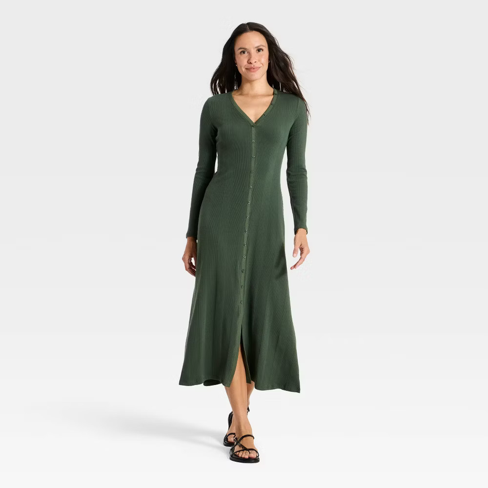 Women's Long Sleeve Knit Maxi A-Line Dress - Universal