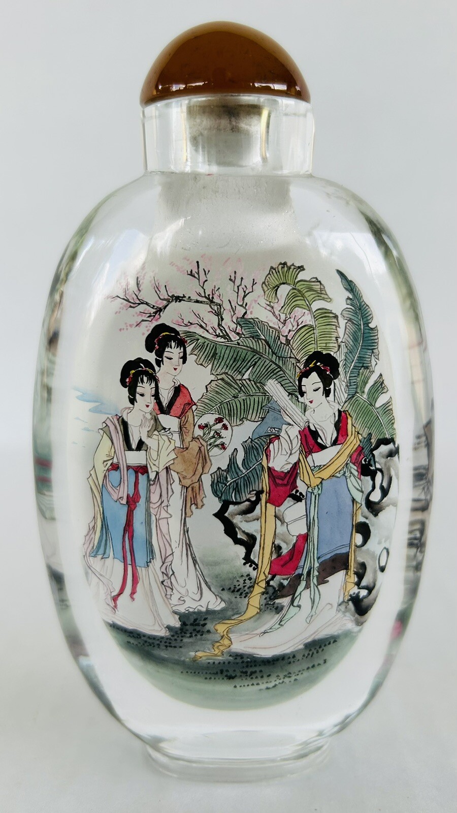 Vintage Chinese Snuff Bottle Reverse Painted Women Figures 4.5 Vintage Chinese Snuff Bottle Reverse Painted Women Figures 4.5