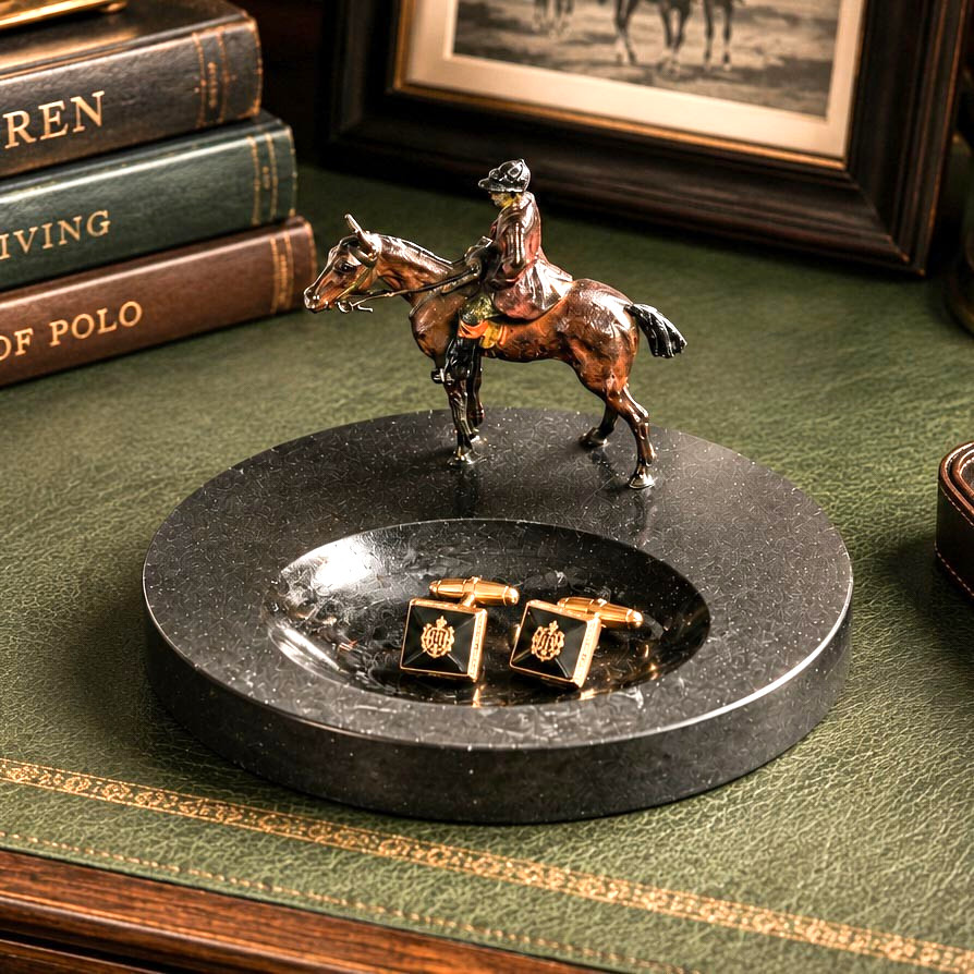Charming Antique Austrian Cold Painted Bronze Fox Hunt Horse Sculpture Catchall 