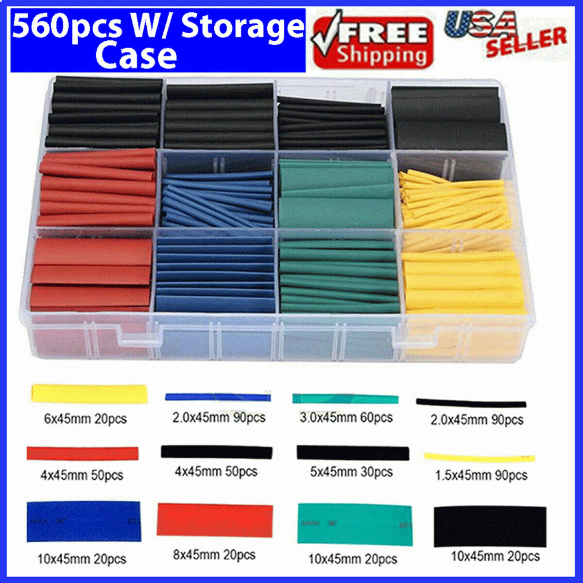 560Pcs Heat Shrink Tubing Insulation Shrinkable Tube 2:1 Wire Cable Sleeve Kit 560Pcs Heat Shrink Tubing Insulation Shrinkable Tube 2:1 Wire Cable Sleeve Kit