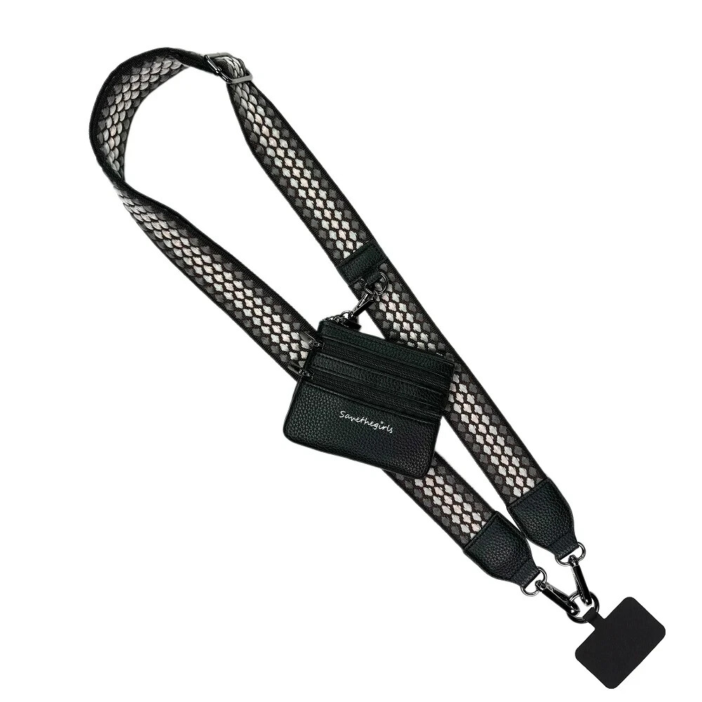 SAVE THE GIRLS BLACK GREY BROWN FUN DOTS POUCH CLIP & GO CELL PHONE STRAP