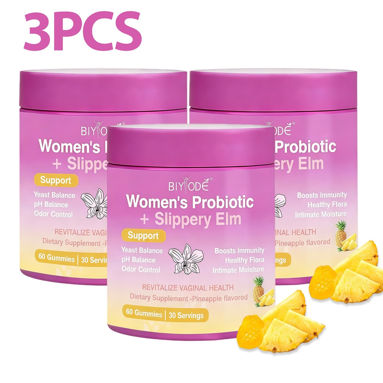 3PCS Feminine Vaginal Probiotic Formula Gummies Elm Slippery pH Balance 60 ct 3PCS Feminine Vaginal Probiotic Formula Gummies Elm Slippery pH Balance 60 ct