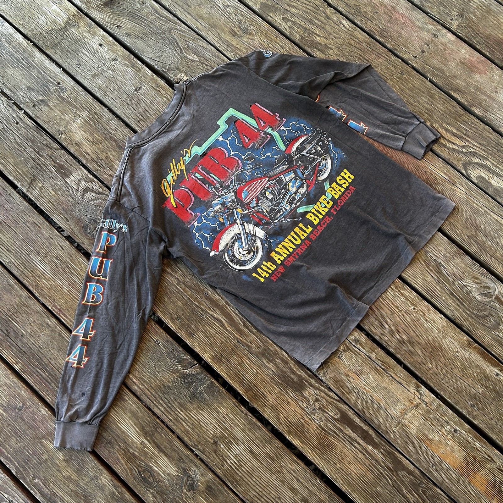 Super Sick Vintage 1995 Pub 44 Biker Long Sleeve. Distressed And Faded