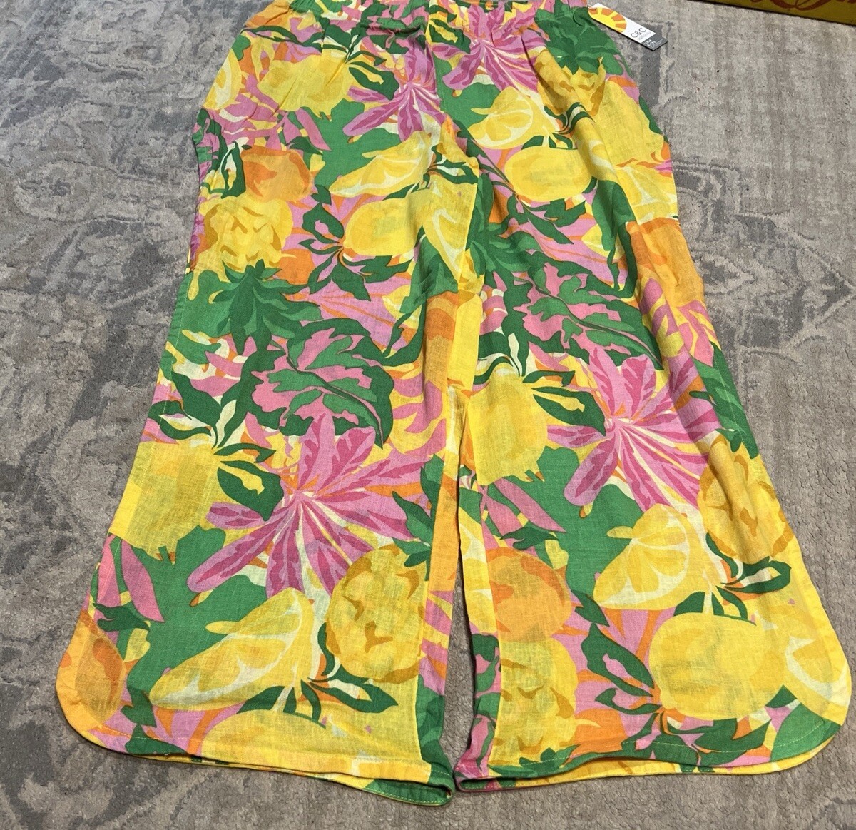 New C & C California Linen Blend Slit Leg Cover Up Pants Womens Beach Sz Large