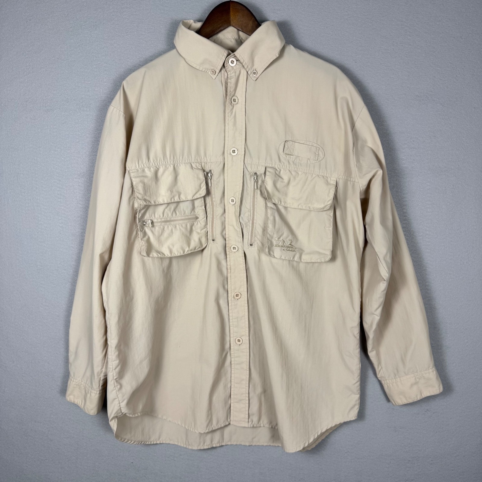 Cabela\'s Guidewear Vintage Fishing Shirt Men\'s L Tan Vented