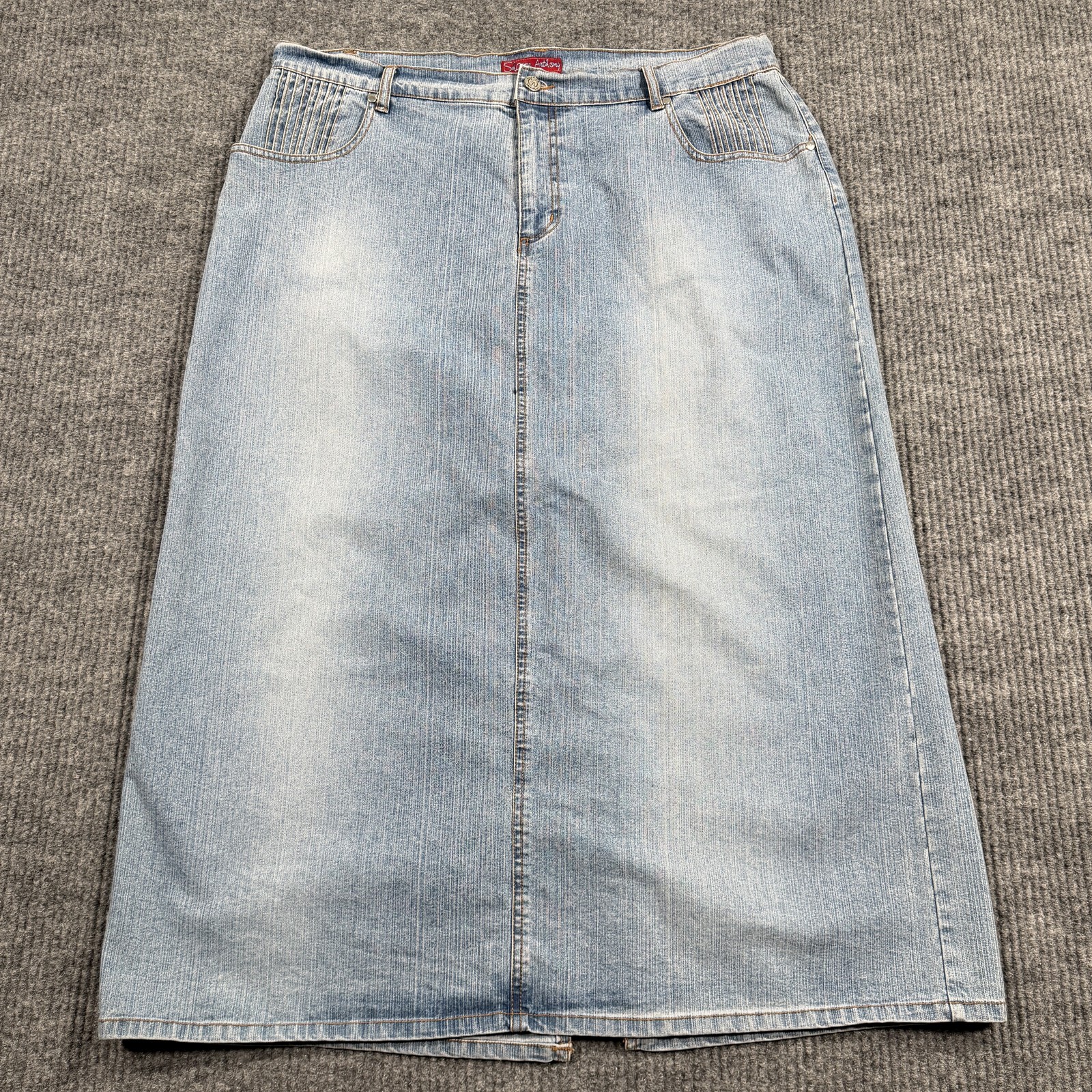 VTG Sharon Anthony Skirt Womens 18W Blue Denim Maxi Long Slit Pleated Pockets