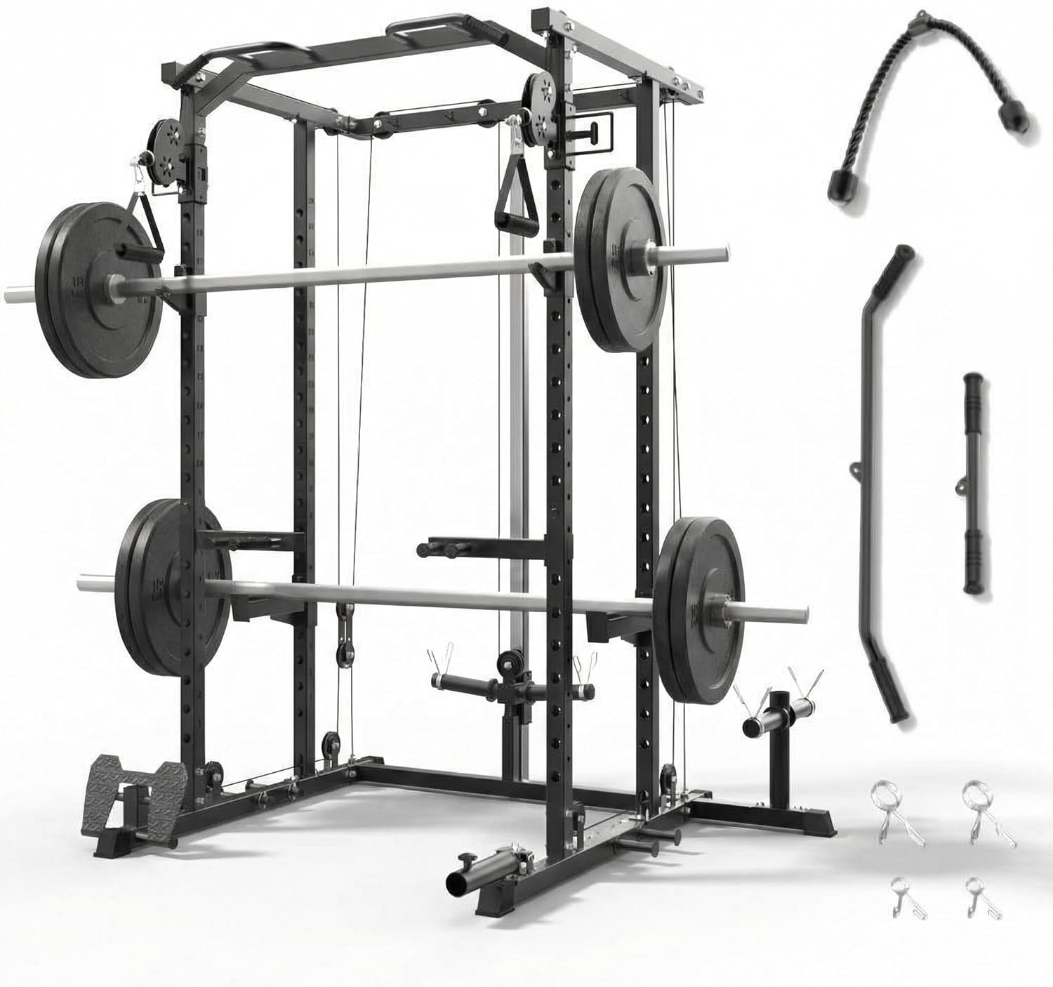 Power Cage Smith Machine Dual Pulley Power Rack for Squat Bench Press Pull-Up Power Cage Smith Machine Dual Pulley Power Rack for Squat Bench Press Pull-Up