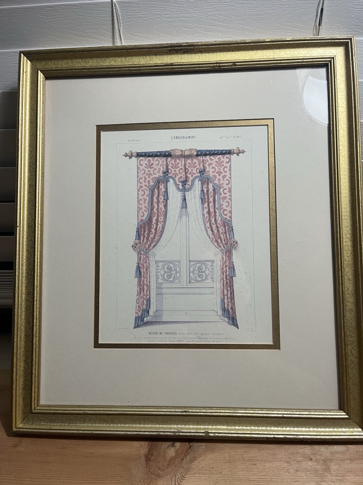 Antique 19th Century French Print Interior Curtain Styles In 17x15 Gold Frame Antique 19th Century French Print Interior Curtain Styles In 17x15 Gold Frame