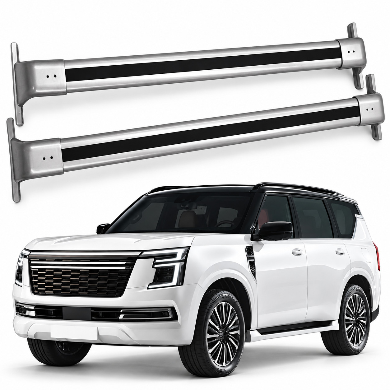 Roof Rack Cross Bars for Nissan Armada Patrol Y63 2025-2027 Silver Flush Rails
